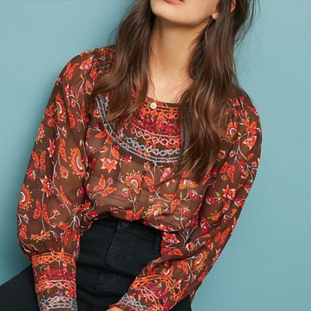 Anthropologie- Ranna Gill Floral embroidered top XS